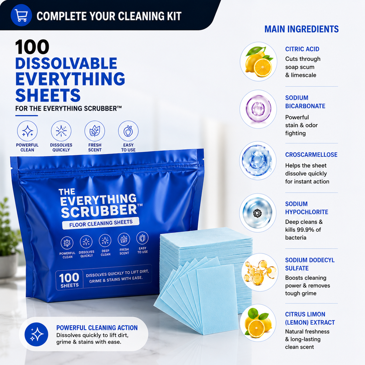 100 Powerful dissolvable Cleaning Sheets